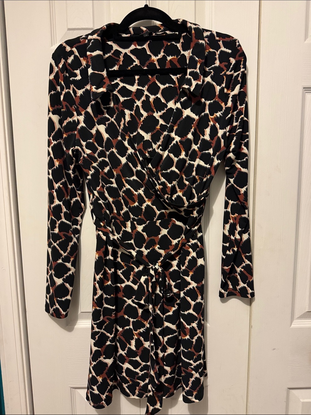 River Island Black, White and Brown Abstract Wrap Dress